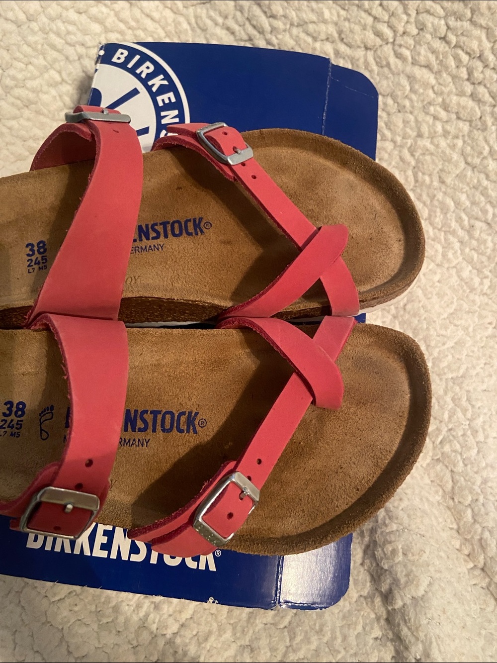 Birkenstock women’s Red uDouble-Strap Toe-Loop Sandals - Picture 12 of 14